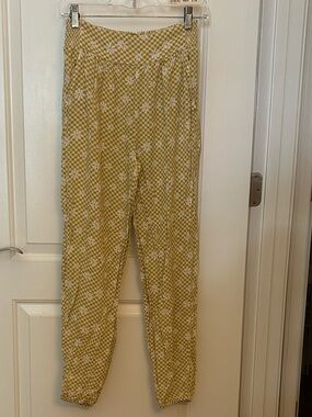 Light Green Checkered and Floral Print Jogger Harem Pants